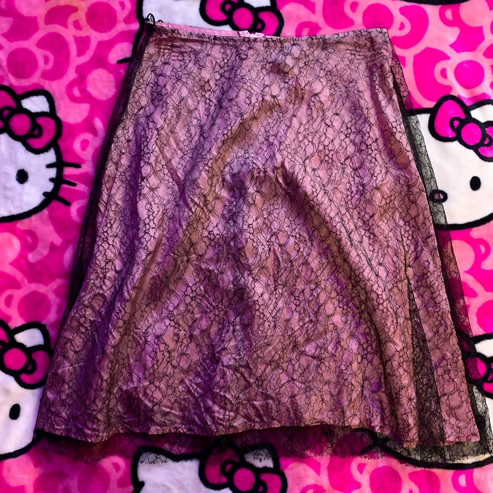 pink and black mesh long skirt